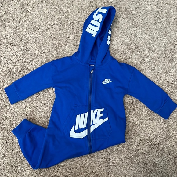 Nike Other - Nike Just Do It Hooded Zippered Onesie Royal Blue and White Sz 12 Months